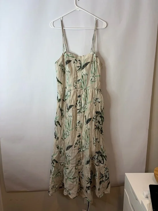 Banana Republic Maxi Dress with Green and Black Botanical Leaf Print Large Tall - Picture 2 of 10